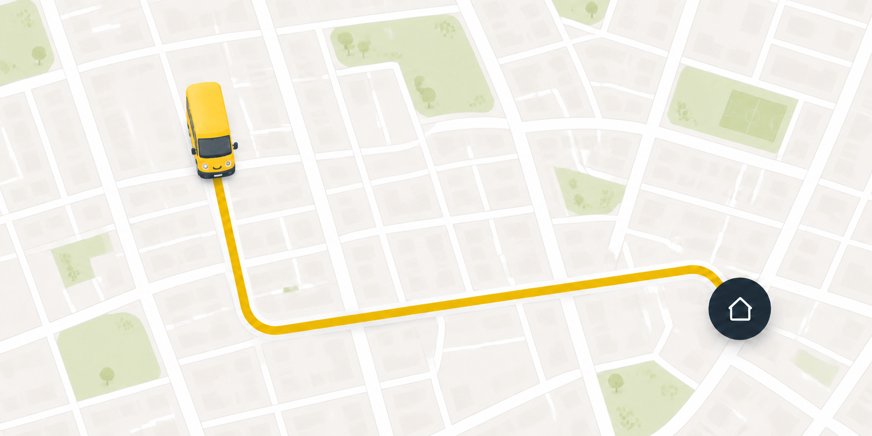 Mapa del recorrido en vivo de un furgón escolar amarillo hacia el hogar